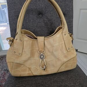 Dooney & Bourke Beige Croc-Embossed Shoulder Bag with Silver Hardware